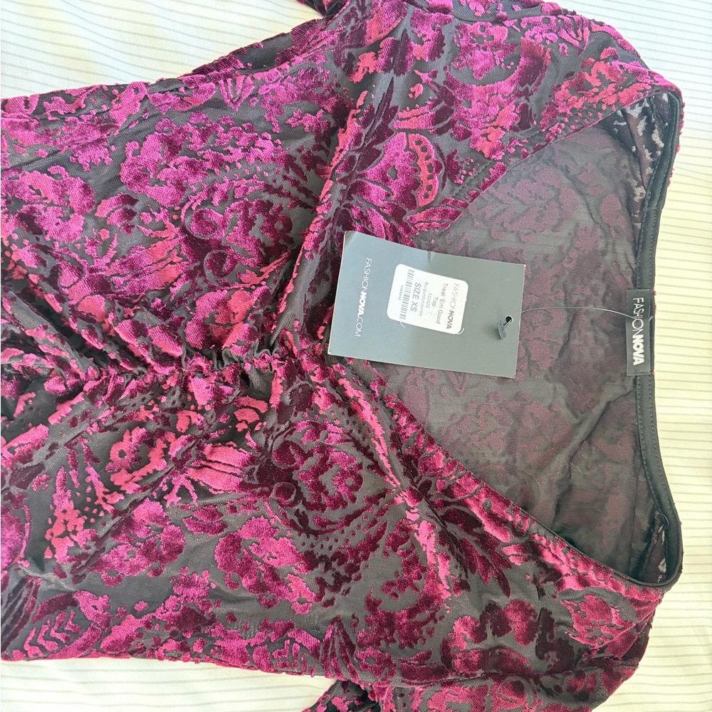 Fashion Nova Pink and Black Floral Blouse